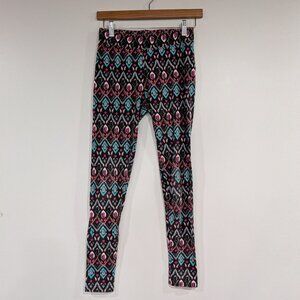 American Eagle Aztec Patterned Leggings Grey Navy Teal Pink Size Medium